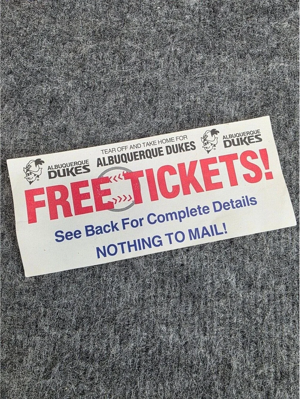 Albuquerque Dukes 1991 Free Ticket Promo Baseball Ephemera